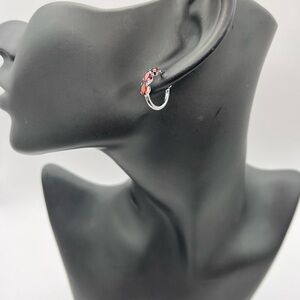 10k White Gold Genuine Garnet Hoop Earrings